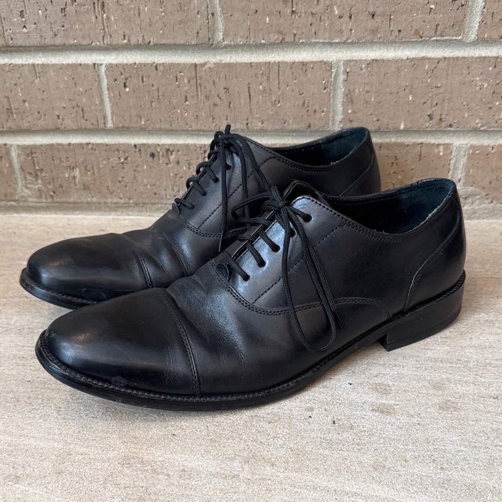 Cole Haan Black Leather Cap-Toe Derbys